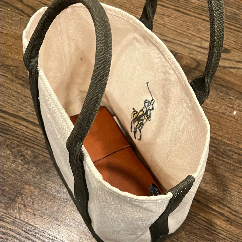 Ralph Lauren Cream and Dark Green Canvas Tote - Picture 5 of 6